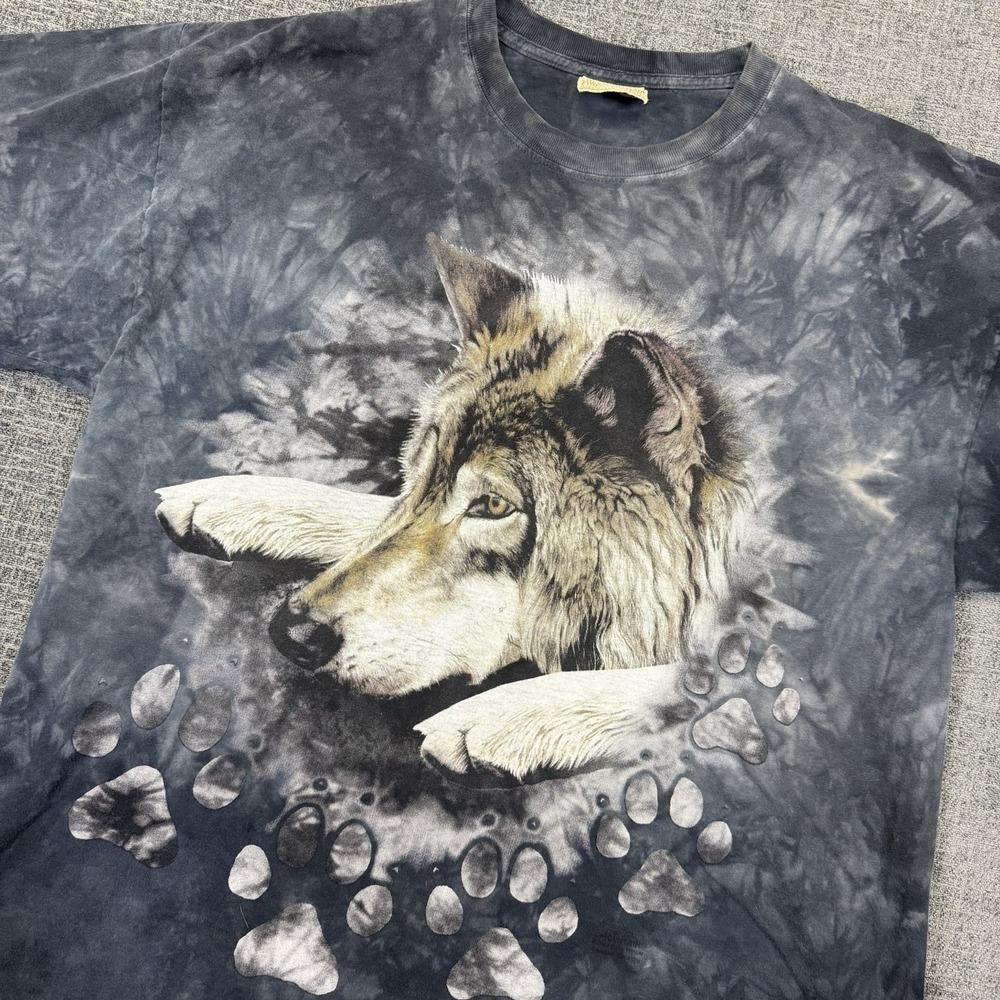 Vintage The Mountain Wolf Tie Dye T-Shirt Men's XL Black‎ White Gray 90's